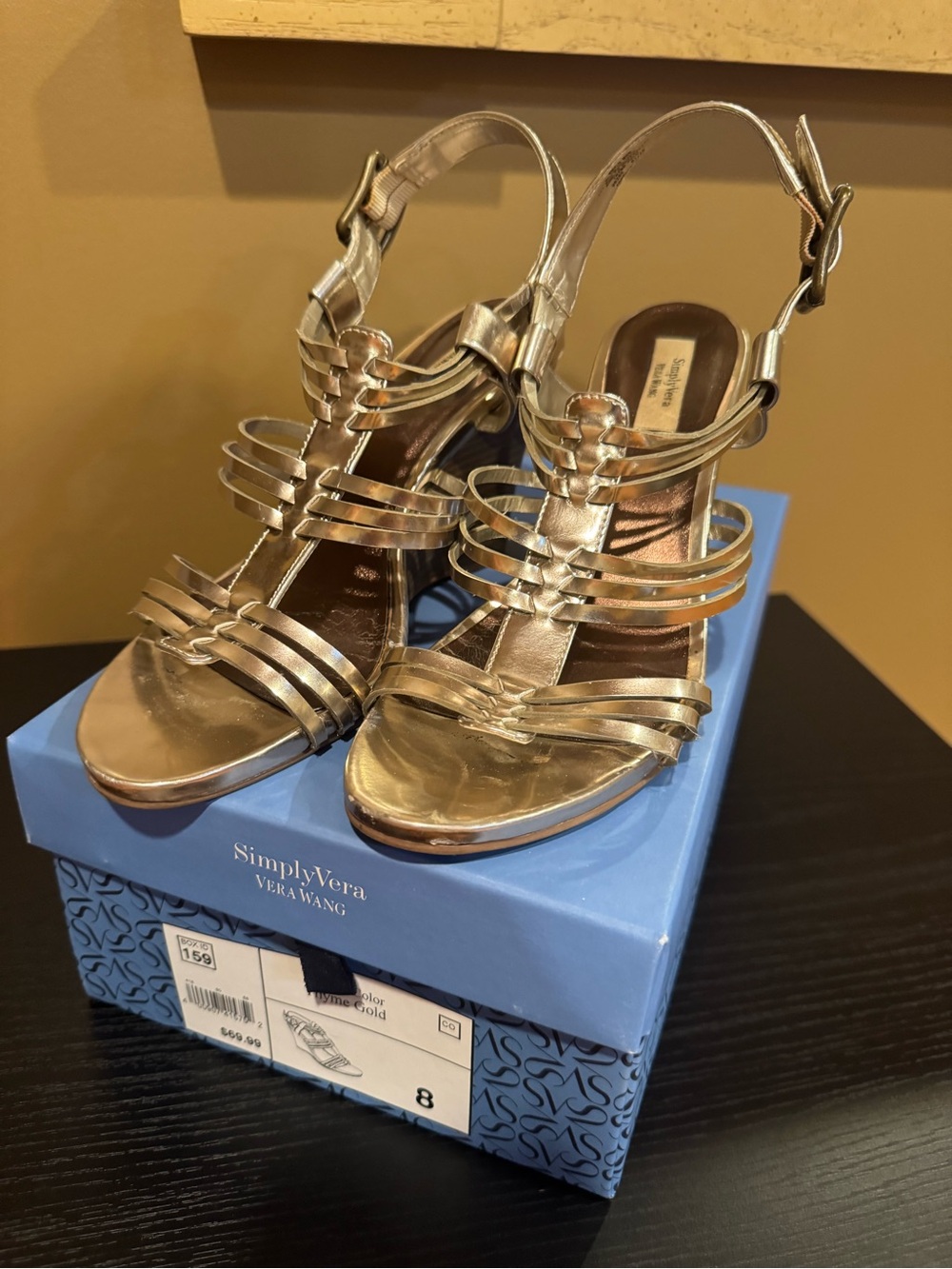 Simply Vera Vera Wang Metallic Gold Strappy Slingback Heels